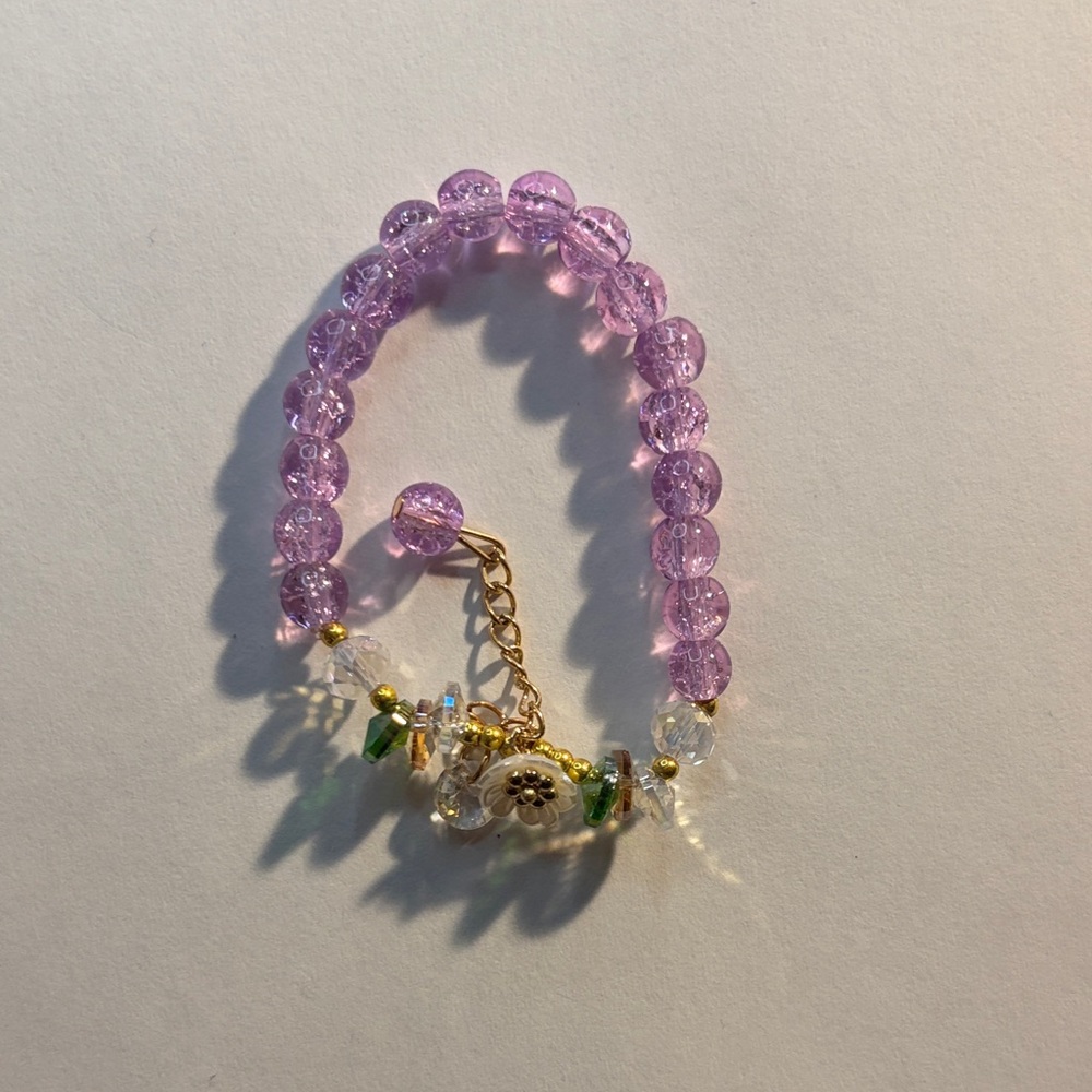 Purple Beaded Bracelet with Gold Accents